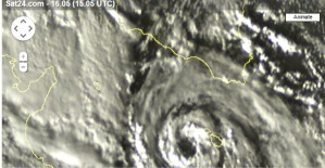 L'occhio del ciclone Qendresa alle 16 UTC.